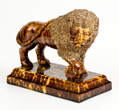 Fine Lyman Fenton & Co. (Bennington, VT) Flint Enamel Figure of a Lion on Base