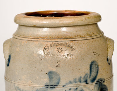 Two-Gallon D.P. SHENFELDER / READING, PA Stoneware Jar w/ Cobalt Floral Decoration