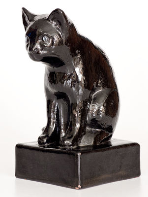 Large Glazed Stoneware Figure of a Cat, attrib. Peters and Reed, Zanesville, Ohio