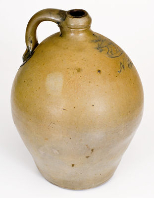 Extremely Rare Stoneware Jug w/ Incised Fox and Bird Decoration, circa 1825