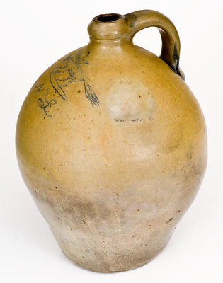 Extremely Rare Stoneware Jug w/ Incised Fox and Bird Decoration, circa 1825
