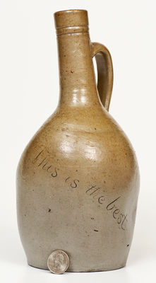 Very Rare Stoneware Pinched Jug, Inscribed "This is the best," attrib. Perine Pottery, Baltimore, MD