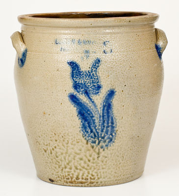 Three-Gallon COWDEN & WILCOX / HARRISBURG, PA Stoneware Jar w/ Cobalt Tulip Decoration