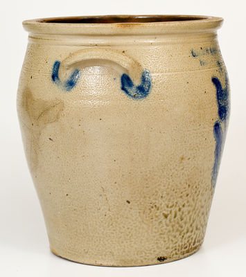 Three-Gallon COWDEN & WILCOX / HARRISBURG, PA Stoneware Jar w/ Cobalt Tulip Decoration