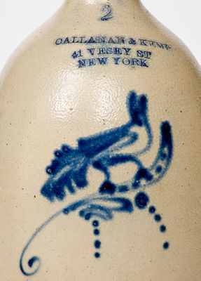 New York City Stoneware Advertising Jug w/ Bird Decoration, att. Vaupel, Williamsburg, Brooklyn, NY