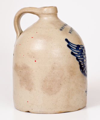 Scarce and Fine Wm. E. Warner / West Troy, NY Stoneware Jug w/ Eagle and Banner