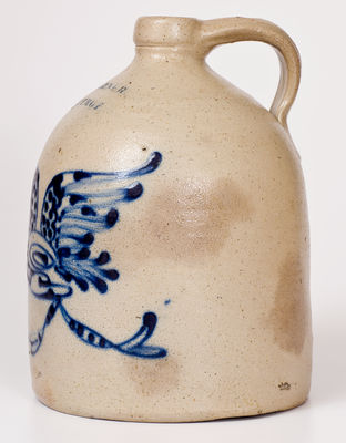 Scarce and Fine Wm. E. Warner / West Troy, NY Stoneware Jug w/ Eagle and Banner