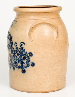 Two-Gallon J. & E. NORTON / BENNINGTON, VT Stoneware Jar w/ Elaborate Cobalt Floral Design