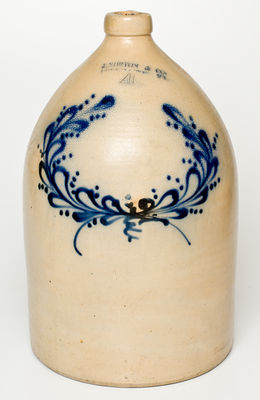 Four-Gallon J. NORTON & CO. / BENNINGTON, VT Stoneware Jug w/ Cobalt Wreath