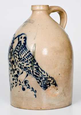 Rare and Fine J. & E. NORTON / BENNINGTON, VT Jug w/ Elaborate Bird-and-Floral Decoration