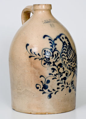 Rare and Fine J. & E. NORTON / BENNINGTON, VT Jug w/ Elaborate Bird-and-Floral Decoration