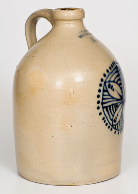 Exceptional J. & E. NORTON / BENNINGTON, VT Stoneware Jug w/ Cobalt Pinwheel Decoration