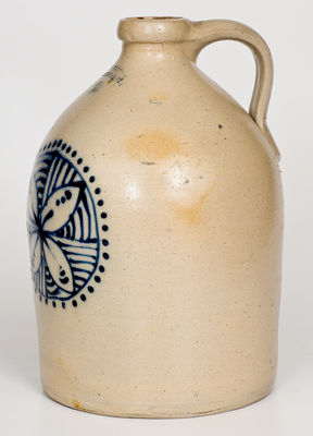 Exceptional J. & E. NORTON / BENNINGTON, VT Stoneware Jug w/ Cobalt Pinwheel Decoration