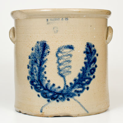 Six-Gallon E NORTON & CO / BENNINGTON VT Stoneware Crock w/ Cobalt Wreath Design