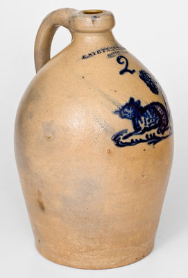 Extremely Rare F. STETZENMEYER / ROCHESTER, N.Y. Stoneware Jug w/ Cat Decoration