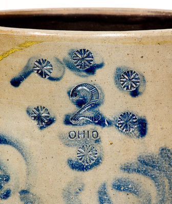 Rare Two-Gallon Stoneware Jar Impressed OHIO w/ Rosettes and Floral Decoration