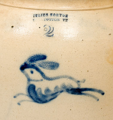 Fine Two-Gallon JULIUS NORTON / BENNINGTON, VT Stoneware Jar w/  Leaping Rabbit Design