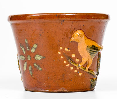 Important Absalom Bixler (Lancaster County, PA) Redware Flowerpot w/ Applied Birds