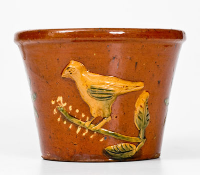 Important Absalom Bixler (Lancaster County, PA) Redware Flowerpot w/ Applied Birds