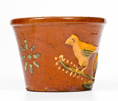 Important Absalom Bixler (Lancaster County, PA) Redware Flowerpot w/ Applied Birds