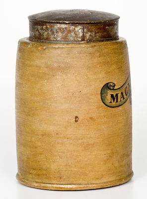 Cold-Painted Stoneware Apothecary Jar, Inscribed 