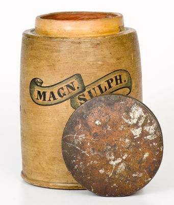 Cold-Painted Stoneware Apothecary Jar, Inscribed