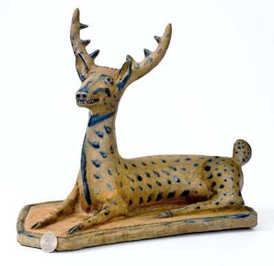 Exceedingly Rare and Important Monumental Stoneware Figure of a Deer