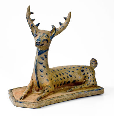Exceedingly Rare and Important Monumental Stoneware Figure of a Deer