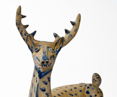 Exceedingly Rare and Important Monumental Stoneware Figure of a Deer