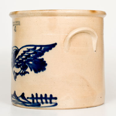 Exceptional 4 Gal. J. & E. NORTON / BENNINGTON, VT Stoneware Crock w/ Bold Flying Hawk Design