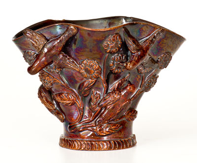 Anthony Baecher / Bacher (Winchester, Virginia) Redware Vase with Applied Birds and Flowers, 1870