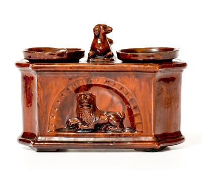 Exceptional HENRY SWOPE S POTTERY / 1851 Redware Inkstand (Lancaster, PA)