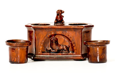 Exceptional HENRY SWOPE S POTTERY / 1851 Redware Inkstand (Lancaster, PA)