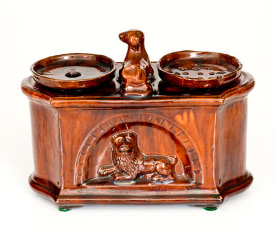 Exceptional HENRY SWOPE S POTTERY / 1851 Redware Inkstand (Lancaster, PA)