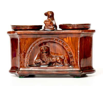 Exceptional HENRY SWOPE S POTTERY / 1851 Redware Inkstand (Lancaster, PA)