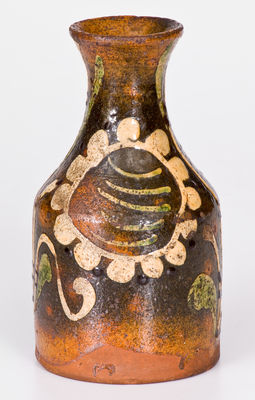 Exceptional Lancaster County, PA Redware Vase w/ Elaborate Slip Floral Decoration