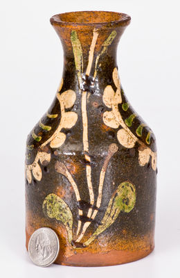 Exceptional Lancaster County, PA Redware Vase w/ Elaborate Slip Floral Decoration