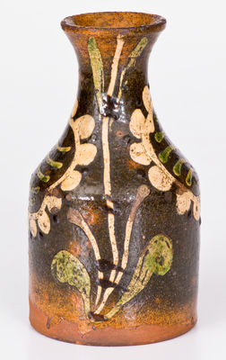 Exceptional Lancaster County, PA Redware Vase w/ Elaborate Slip Floral Decoration