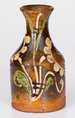 Exceptional Lancaster County, PA Redware Vase w/ Profuse Three-Color Slip Floral Decoration