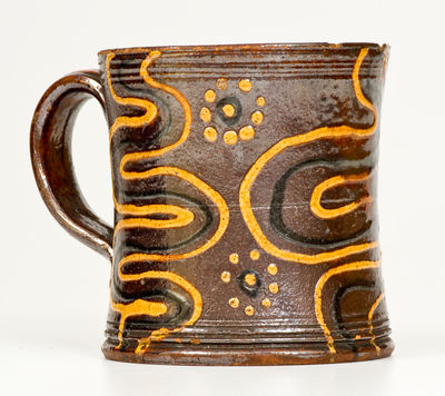 Exceptional Redware Mug with Elaborate Slip Decoration, probably Alamance County, North Carolina