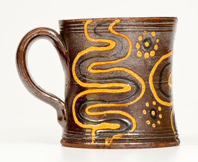 Exceptional Redware Mug with Elaborate Slip Decoration, probably Alamance County, North Carolina