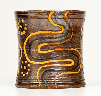 Exceptional Redware Mug with Elaborate Slip Decoration, probably Alamance County, North Carolina