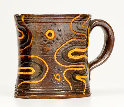 Exceptional Redware Mug with Elaborate Slip Decoration, probably Alamance County, North Carolina