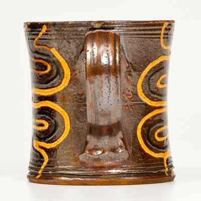 Exceptional Redware Mug with Elaborate Slip Decoration, probably Alamance County, North Carolina