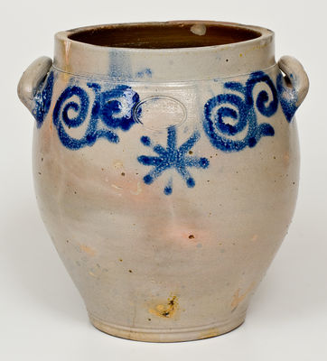 Possibly Unique C. CROLIUS Manhattan Stoneware Jar w/ 18th-Century-Style Watchspring Design