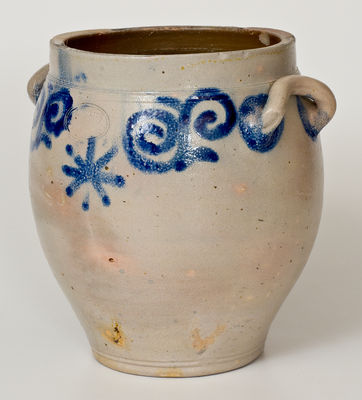 Possibly Unique C. CROLIUS Manhattan Stoneware Jar w/ 18th-Century-Style Watchspring Design