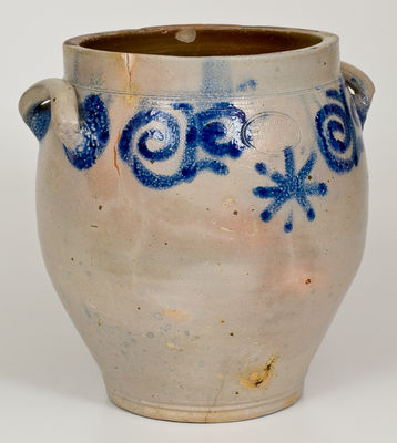 Possibly Unique C. CROLIUS Manhattan Stoneware Jar w/ 18th-Century-Style Watchspring Design