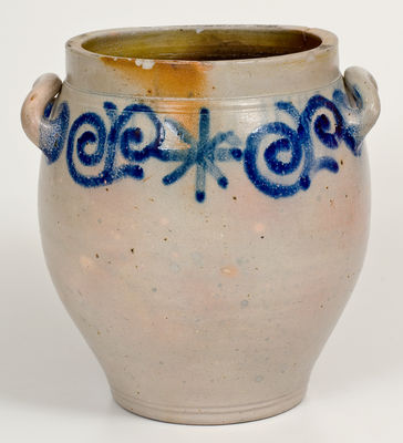 Possibly Unique C. CROLIUS Manhattan Stoneware Jar w/ 18th-Century-Style Watchspring Design