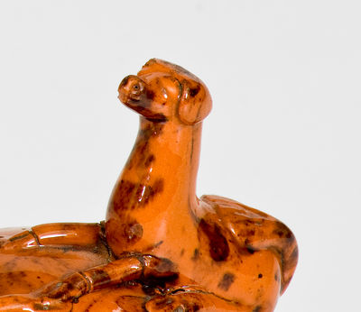 Very Rare Pennsylvania Redware Bank w/ Dog Finials