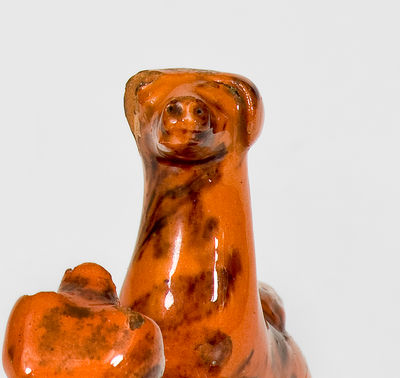 Very Rare Pennsylvania Redware Bank w/ Dog Finials